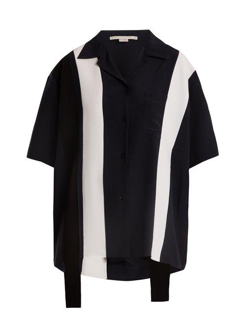 Matchesfashion.com Stella Mccartney - Notch Lapel Striped Panel Silk Shirt - Womens - Navy