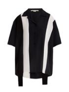 Matchesfashion.com Stella Mccartney - Notch Lapel Striped Panel Silk Shirt - Womens - Navy