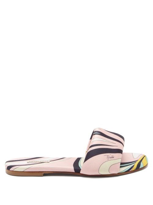 Emilio Pucci - Celeste Onde-print Satin Slides - Womens - Navy Multi