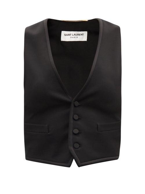 Matchesfashion.com Saint Laurent - V-neck Wool-twill And Silk-satin Waistcoat - Womens - Black