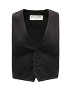 Matchesfashion.com Saint Laurent - V-neck Wool-twill And Silk-satin Waistcoat - Womens - Black