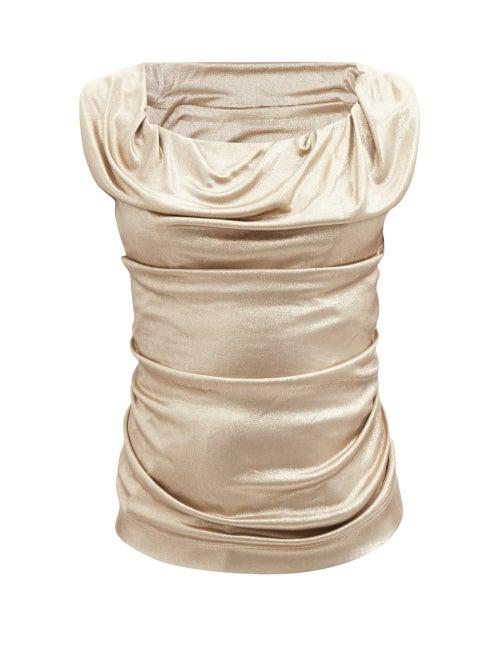 Vivienne Westwood - Ginnie Cowl-neck Metallic-jersey Top - Womens - Gold