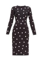 Matchesfashion.com Dolce & Gabbana - Cady Polka Dot Crepe Knee Length Dress - Womens - Black White