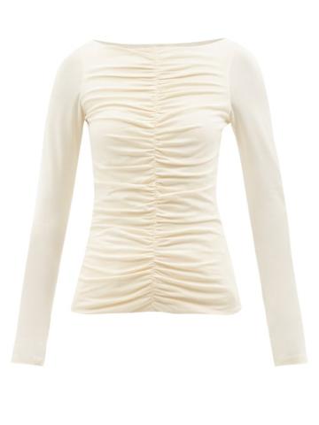 Khaite - Lance Ruched Cotton-blend Jersey Top - Womens - Cream