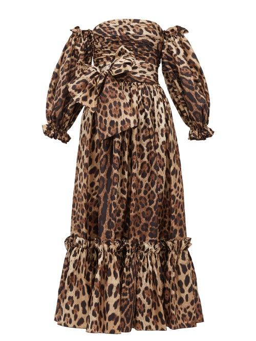 Matchesfashion.com Dolce & Gabbana - Puffed Sleeve Leopard Brocade Midi Dress - Womens - Leopard