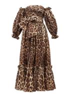 Matchesfashion.com Dolce & Gabbana - Puffed Sleeve Leopard Brocade Midi Dress - Womens - Leopard