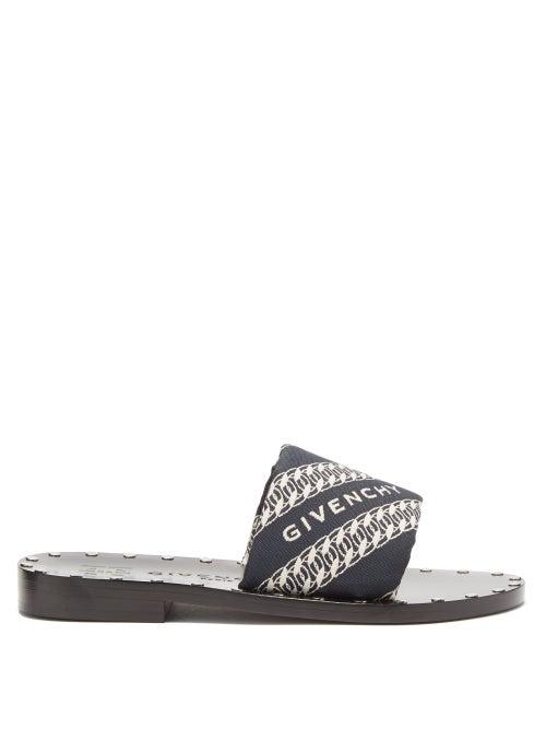 Matchesfashion.com Givenchy - Logo-jacquard Leather Slides - Womens - Navy Multi
