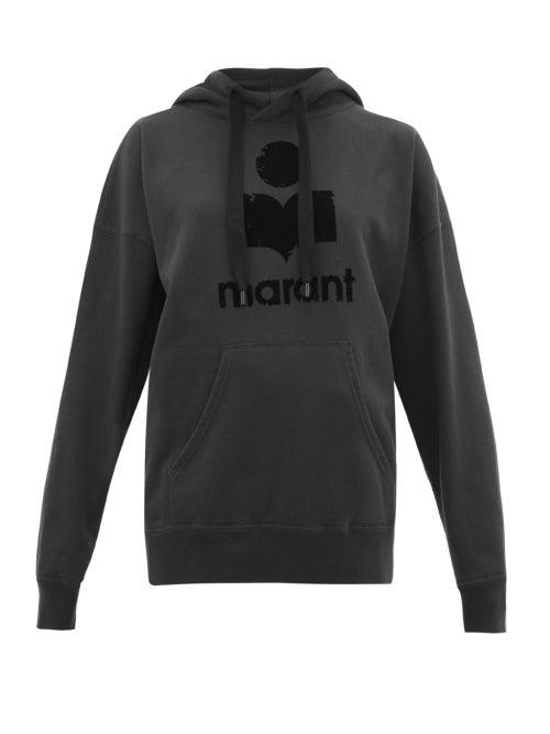 Matchesfashion.com Isabel Marant Toile - Mansel Flocked Logo Cotton Blend Hooded Sweatshirt - Womens - Black