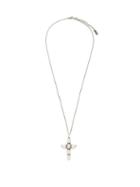Saint Laurent - Cross Faux-pearl Embellished Necklace - Womens - Silver