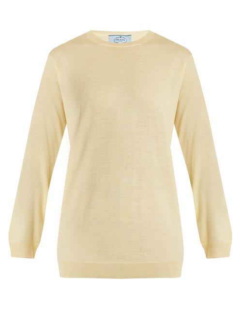 Matchesfashion.com Prada - Crew Neck Wool Knit Sweater - Womens - Light Yellow