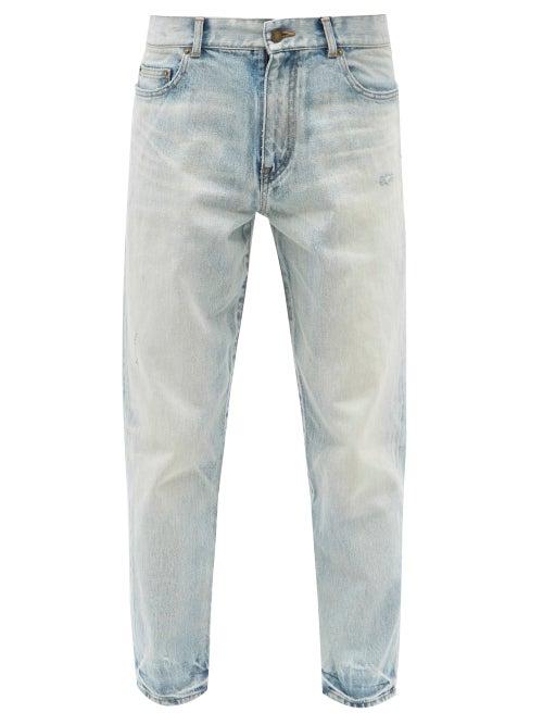 Mens Rtw Saint Laurent - Distressed Slim-leg Jeans - Mens - Blue