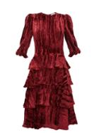 Matchesfashion.com Batsheva - Ruffle-tiered Crushed Velvet Midi Dress - Womens - Burgundy