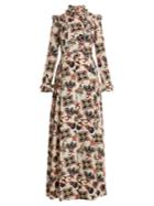 Valentino Ruffle-trim Floral-print Pleated Gown