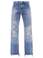 Erl - Star-cutout Patchwork Denim Jeans - Womens - Blue