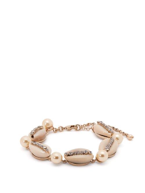 Matchesfashion.com Etro - Crystal And Faux Pearl Embellished Shell Bracelet - Womens - White