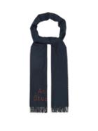 Matchesfashion.com Acne Studios - Logo Embroidered Fringed Wool Scarf - Mens - Navy