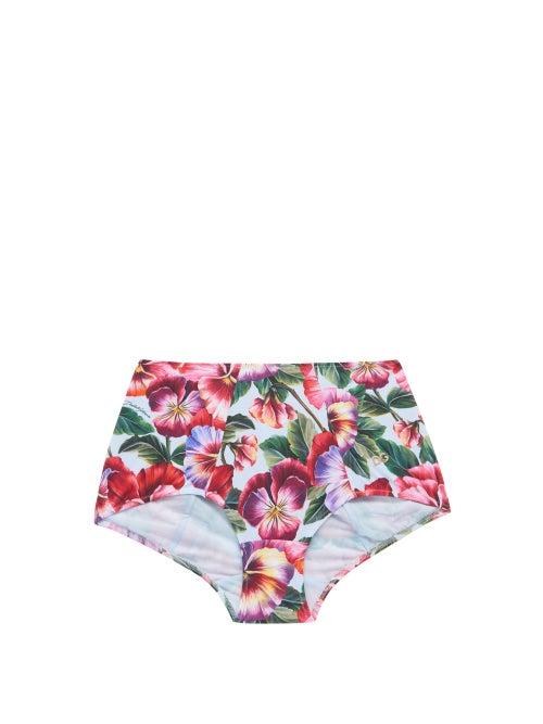 Matchesfashion.com Dolce & Gabbana - Pansy-print High-rise Bikini Briefs - Womens - Multi