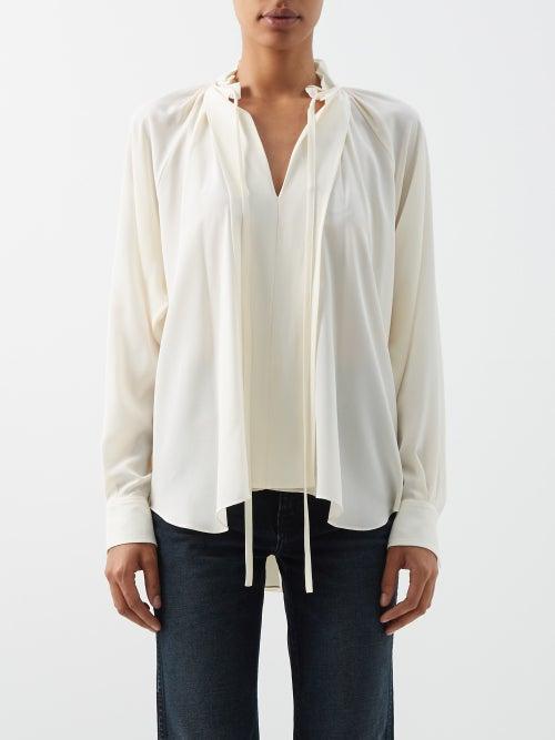 Victoria Beckham - Gathered Silk Crepe De Chine Blouse - Womens - Ivory