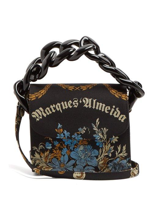 Matchesfashion.com Marques'almeida - Oversized Curb Chain Embroidered Shoulder Bag - Womens - Black Multi