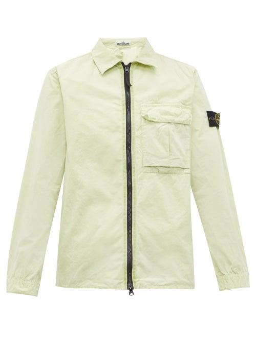 Matchesfashion.com Stone Island - Logo Patch Zip Through Crinkle Cotton Jacket - Mens - Light Green