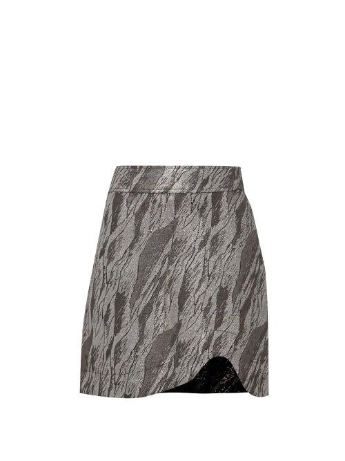 Matchesfashion.com Ganni - High-rise Curved-hem Jacquard Mini Skirt - Womens - Silver