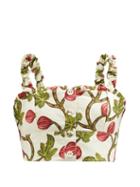 Agua By Agua Bendita - Zarzamora Printed Linen Crop Top - Womens - Red Print