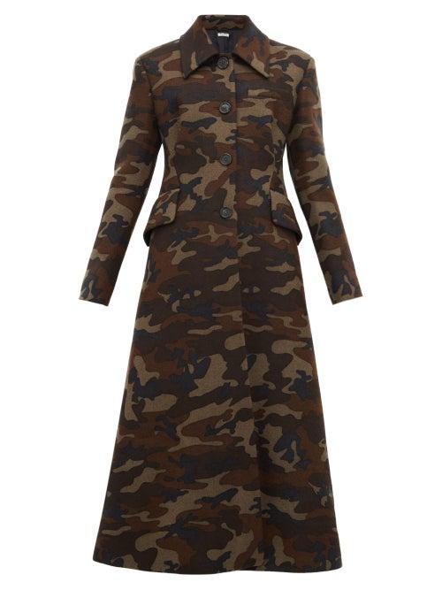 Matchesfashion.com Miu Miu - Single Breasted Camouflage Print Wool Coat - Womens - Green Multi