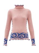 Matchesfashion.com Joostricot - Jacquard High Neck Wool Blend Sweater - Womens - Light Pink