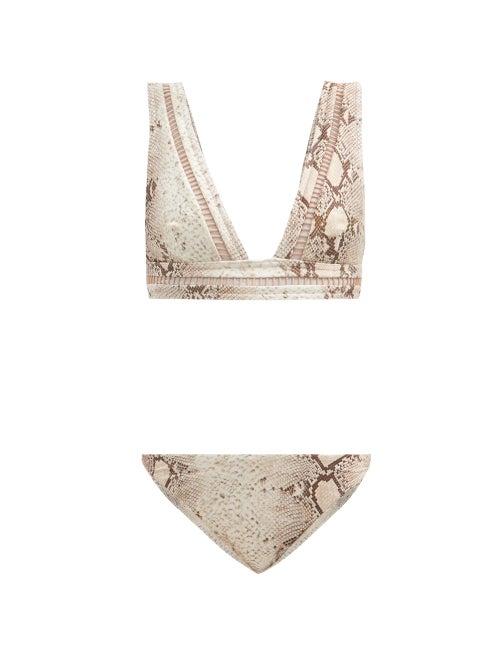 Matchesfashion.com Zimmermann - Bellitude Ladder-lace Snake-print Bikini - Womens - Beige Print