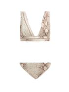 Matchesfashion.com Zimmermann - Bellitude Ladder-lace Snake-print Bikini - Womens - Beige Print