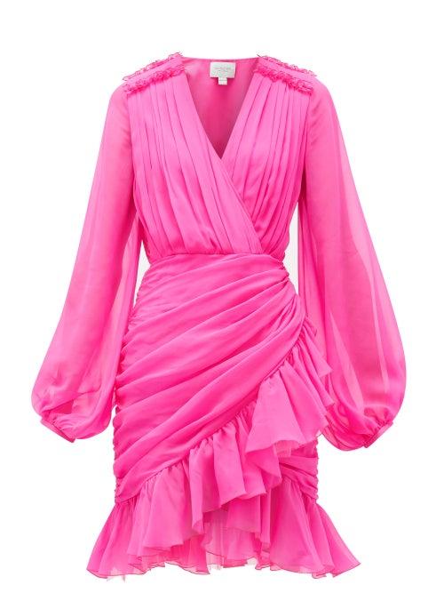 Matchesfashion.com Giambattista Valli - Ruffle-trimmed Draped Silk-georgette Dress - Womens - Pink