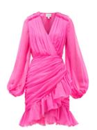 Matchesfashion.com Giambattista Valli - Ruffle-trimmed Draped Silk-georgette Dress - Womens - Pink