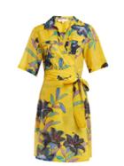 Matchesfashion.com Diane Von Furstenberg - Floral Print Cotton And Silk Blend Wrap Dress - Womens - Yellow Print