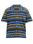Matchesfashion.com Missoni - Cuban-collar Zigzag-intarsia Cotton Shirt - Mens - Blue Multi
