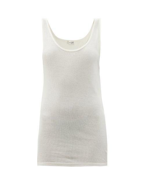 Ladies Rtw Saint Laurent - Scoop-neck Ribbed Modal-blend Tank Top - Womens - White