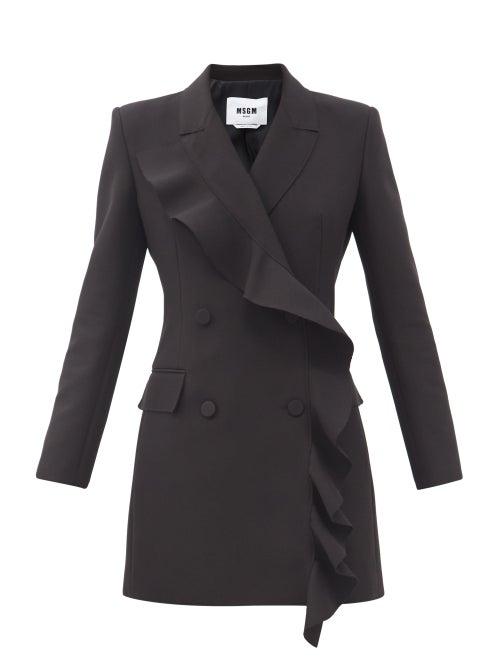 Matchesfashion.com Msgm - Ruffled Double-breasted Blazer Mini Dress - Womens - Black