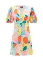 Staud - Milla Asymmetric-print Georgette Mini Dress - Womens - Multi