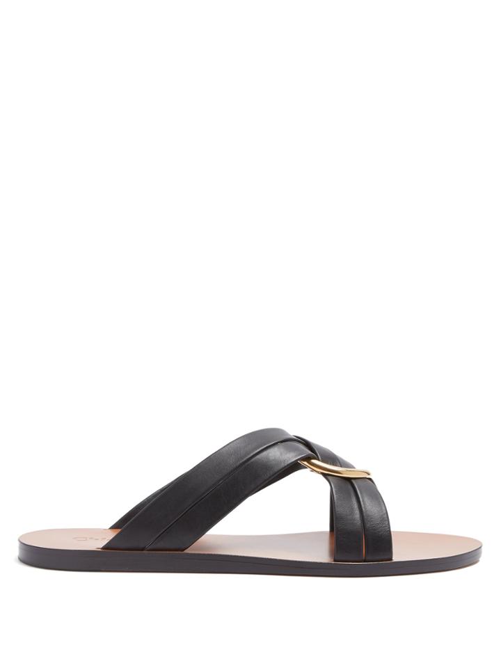 Chloé Ring-embellished Leather Slides