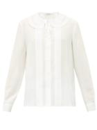 Matchesfashion.com Miu Miu - Lace Trimmed Collar Silk Blouse - Womens - Ivory