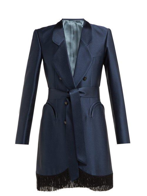 Matchesfashion.com Blaz Milano - Let's Fly Sunshine Belted Fringed Silk Blazer - Womens - Navy