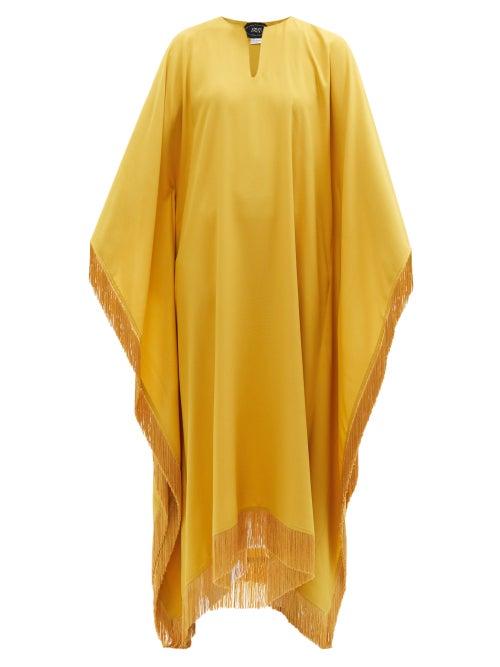 Ladies Rtw Taller Marmo - Los Corales Fringed Crepe Kaftan Dress - Womens - Yellow