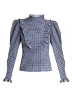 Vika Gazinskaya High-neck Ruffle-trimmed Gingham Blouse