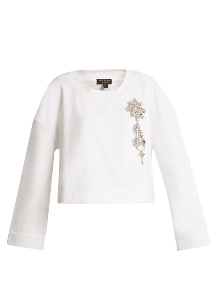 Burberry Crystal-embellished Cropped Cotton Sweatshirt