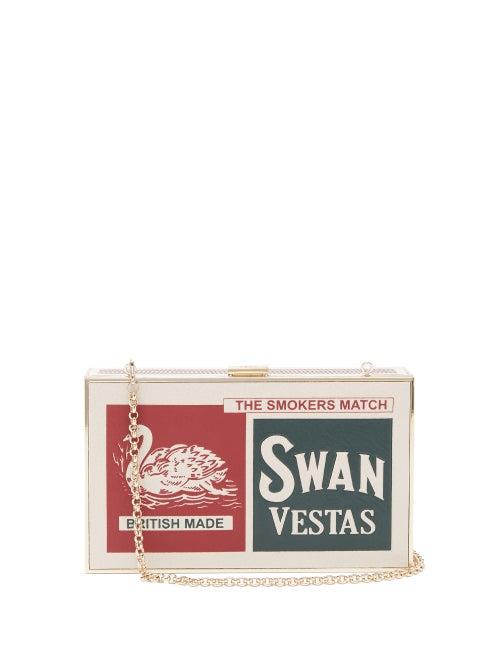 Matchesfashion.com Anya Hindmarch - Imperial Swan Matchbox Print Leather Clutch - Womens - Yellow Multi