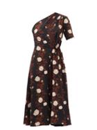 Ladies Rtw Emilia Wickstead - Kyle One-shoulder Floral-print Crepe Dress - Womens - Black Brown
