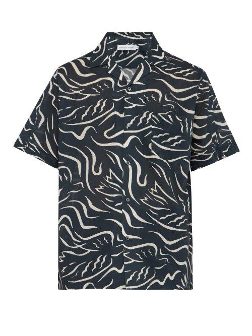 Matchesfashion.com Desmond & Dempsey - Expressionist Print Cotton Poplin Pyjama Shirt - Mens - Navy
