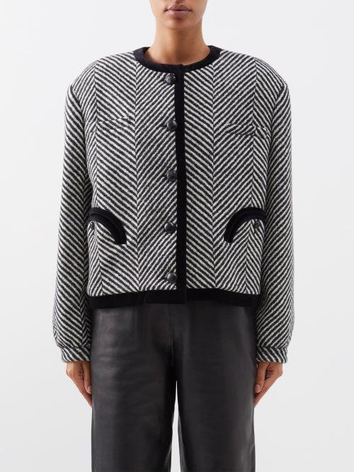 Blaz Milano - Sedov Herringbone Collarless Wool Jacket - Womens - Black White