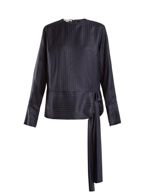 Matchesfashion.com Stella Mccartney - Tie Side Striped Silk Top - Womens - Navy