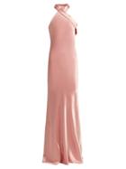 Matchesfashion.com Galvan - Pandora Silk Satin Halterneck Gown - Womens - Light Pink