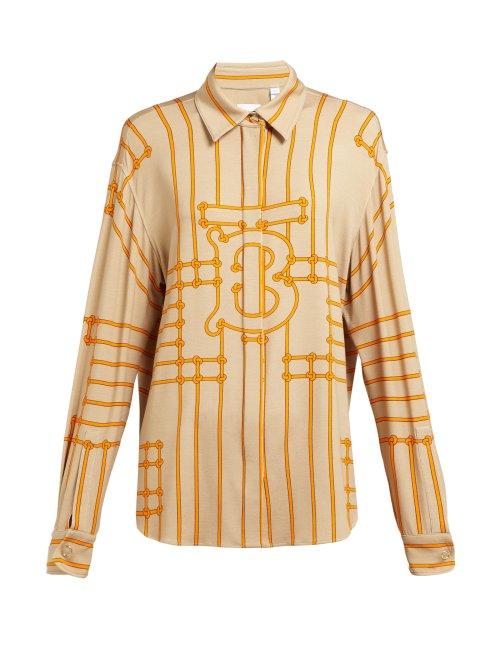 Matchesfashion.com Burberry - Monogram Print Silk Blend Shirt - Womens - Beige Multi